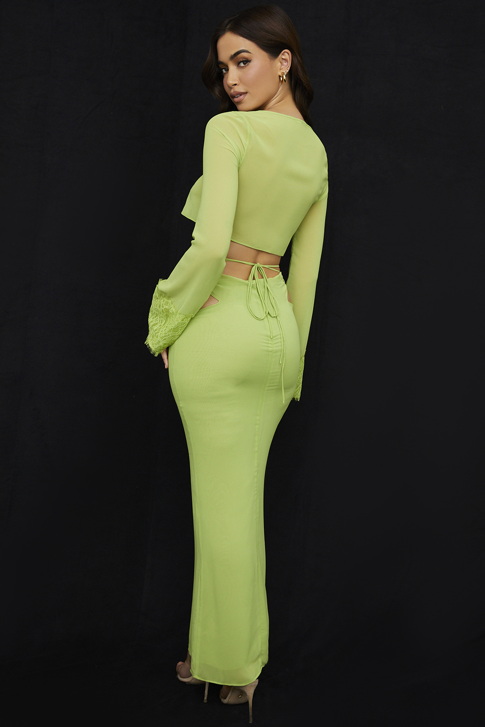 Madeline Lime Green Georgette Maxi Skirt - luluinthesky