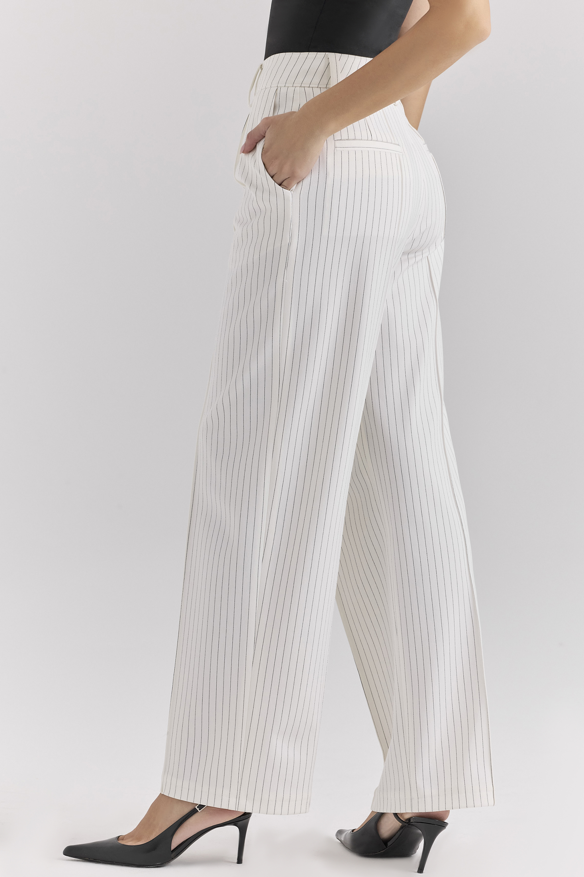 Hayden White Pinstripe High Waist Tailored Trousers - luluinthesky