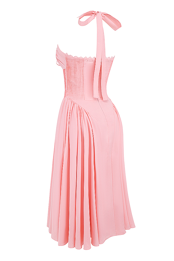 Adabella Rose Pink Cotton Halter Midi Sundress - luluinthesky