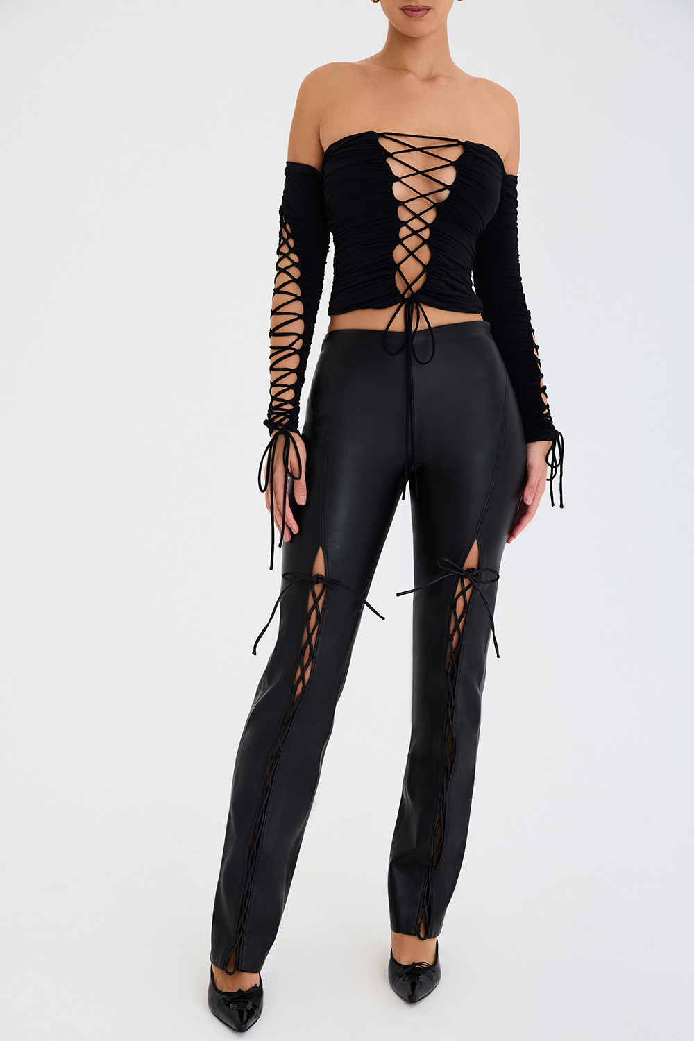 Mistress Rocks Black Vegan Lace Up Trousers - SALE - luluinthesky