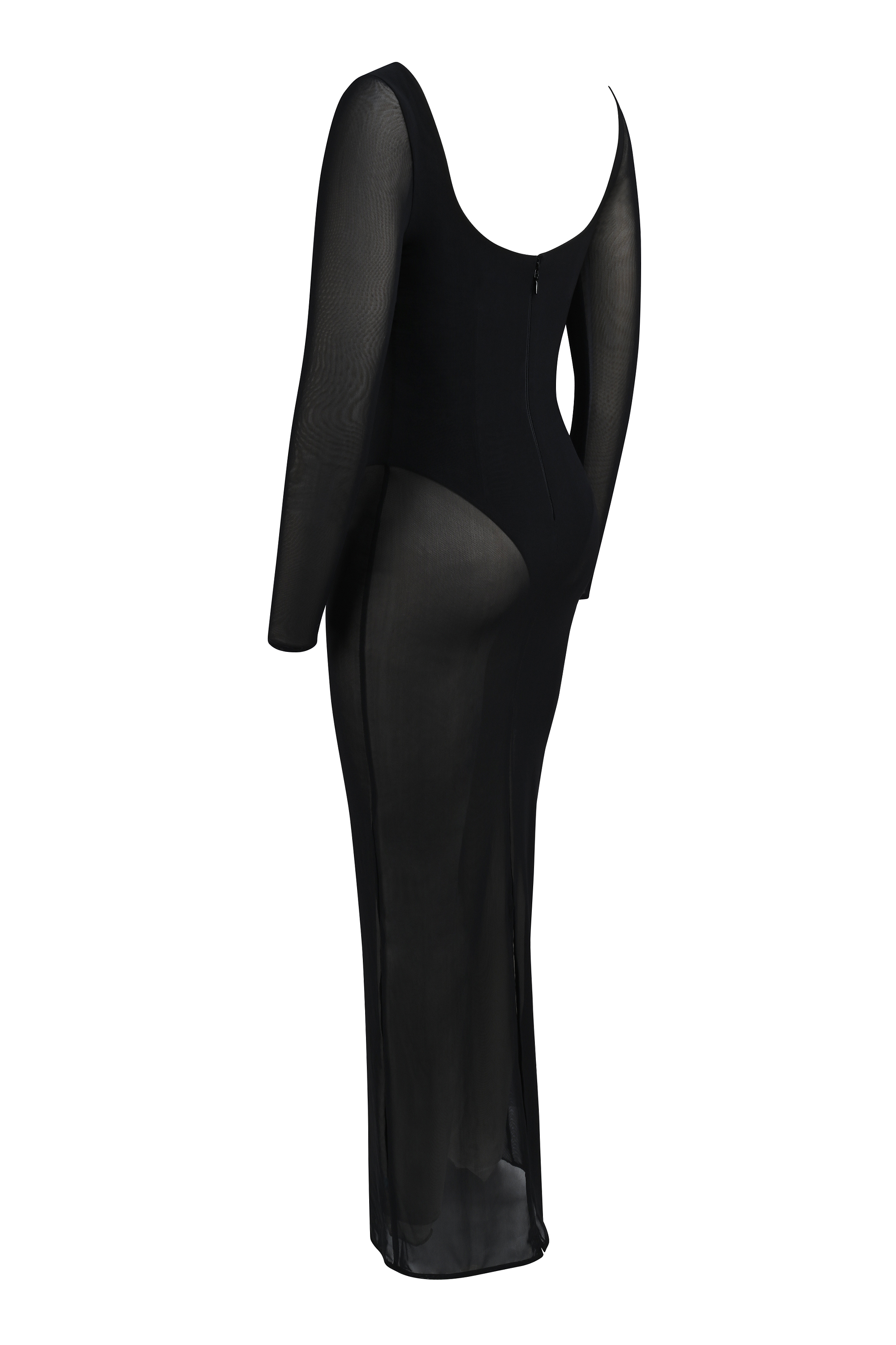 Everly Black Mesh Maxi Dress with Bodysuit - luluinthesky