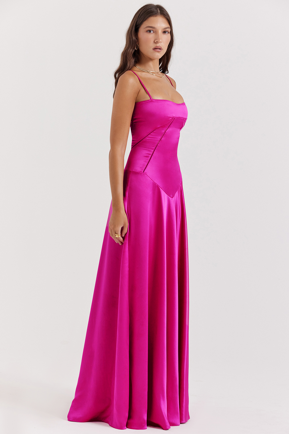 Anabella Fuchsia Lace Up Maxi Dress - luluinthesky