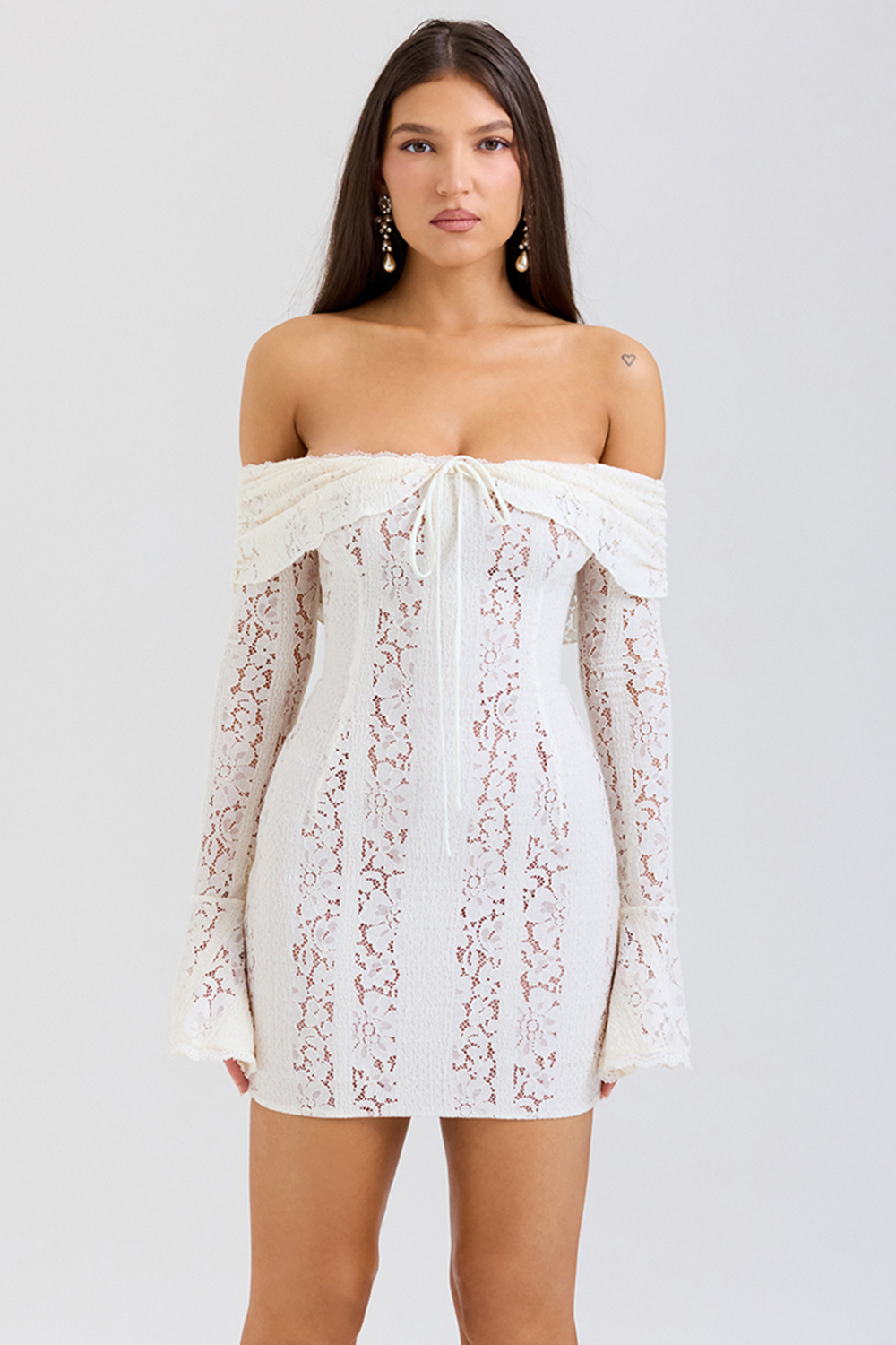 Sadie Vintage Cream Floral Lace Off Shoulder Mini Dress - luluinthesky