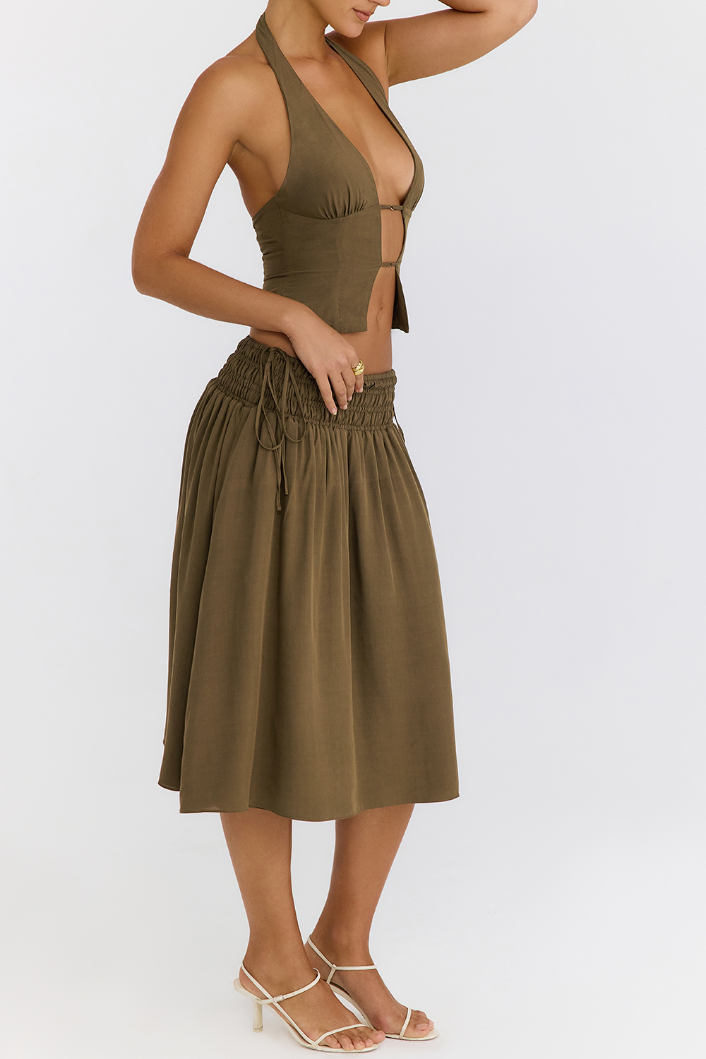 Mistress Rocks Olive Shirred Waist Midi Skirt - SALE - luluinthesky