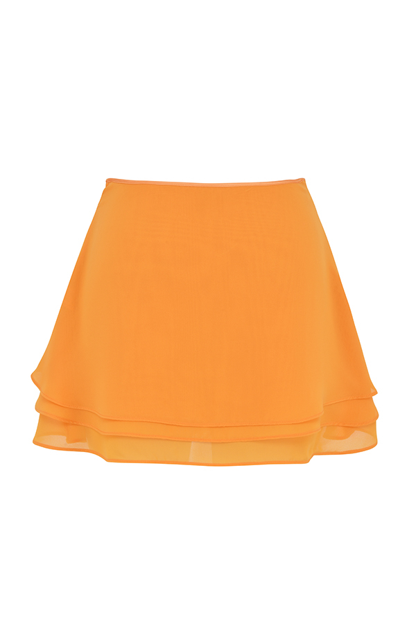 Clarice Tangerine Floaty Layered Mini Skirt - luluinthesky