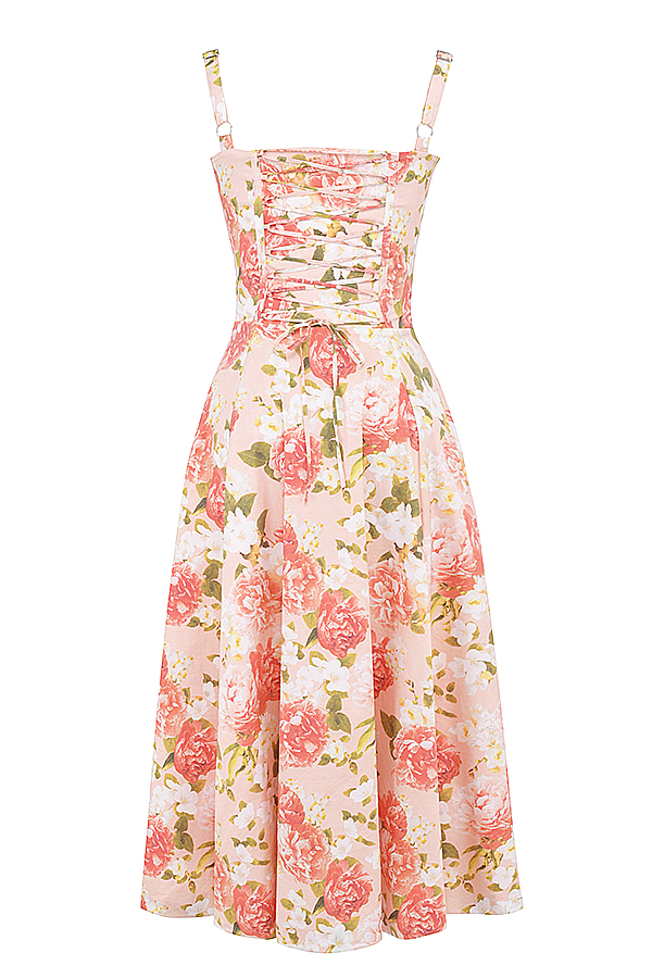 Carmen Pink Peony Print Cotton Bustier Sundress - luluinthesky