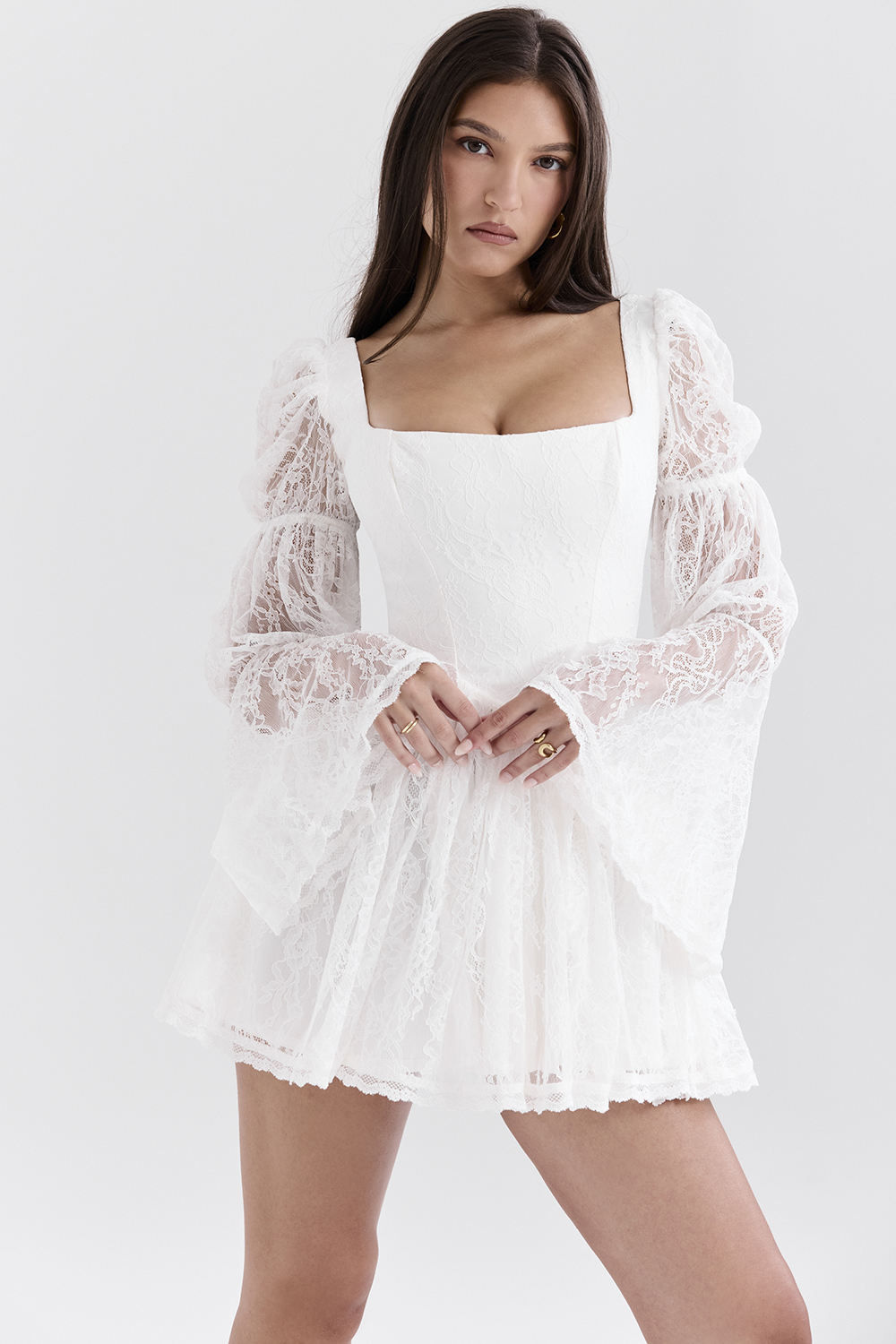 Sancia White Lace Puff Sleeve Mini Dress - luluinthesky
