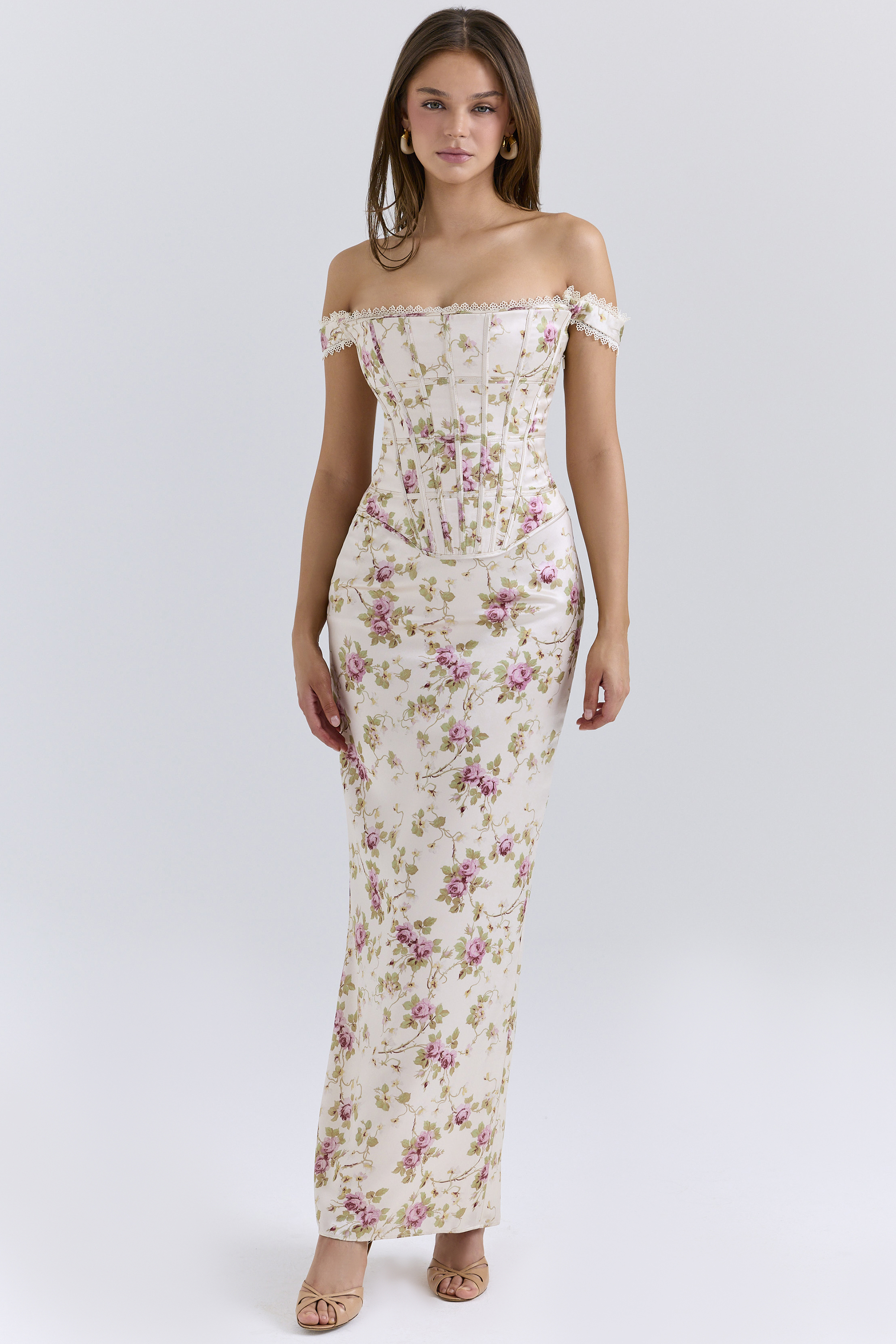 Isis Vintage Cream Floral Print Corset Maxi Dress - luluinthesky