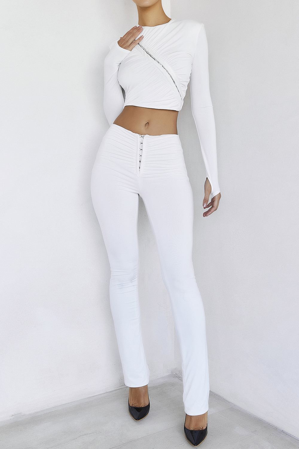 ElementalMistress Rocks  White Jersey Gathered Trousers - SALE - luluinthesky