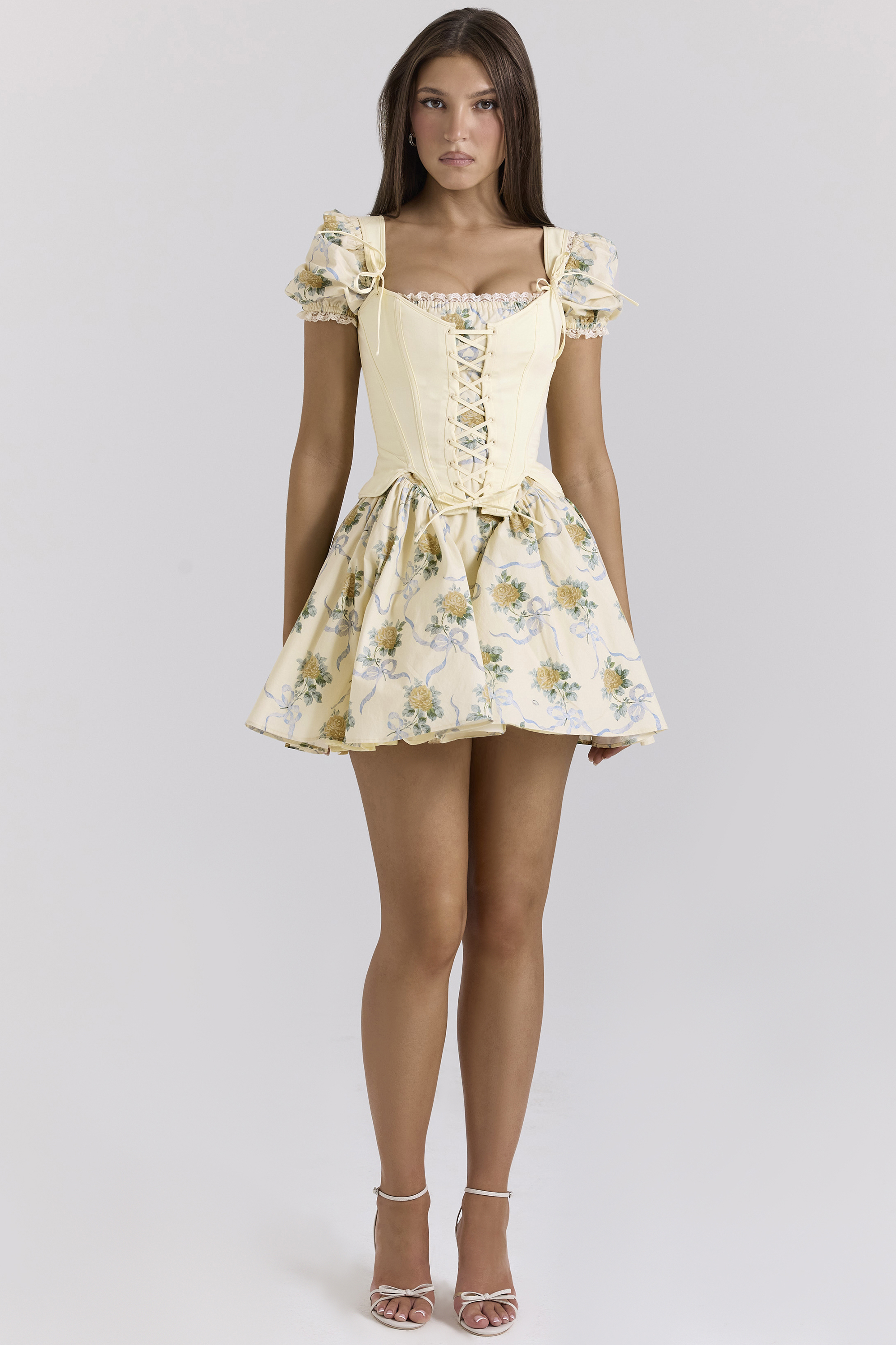 Callie Lemon Rose Print Reversible Cotton Corset Top - luluinthesky