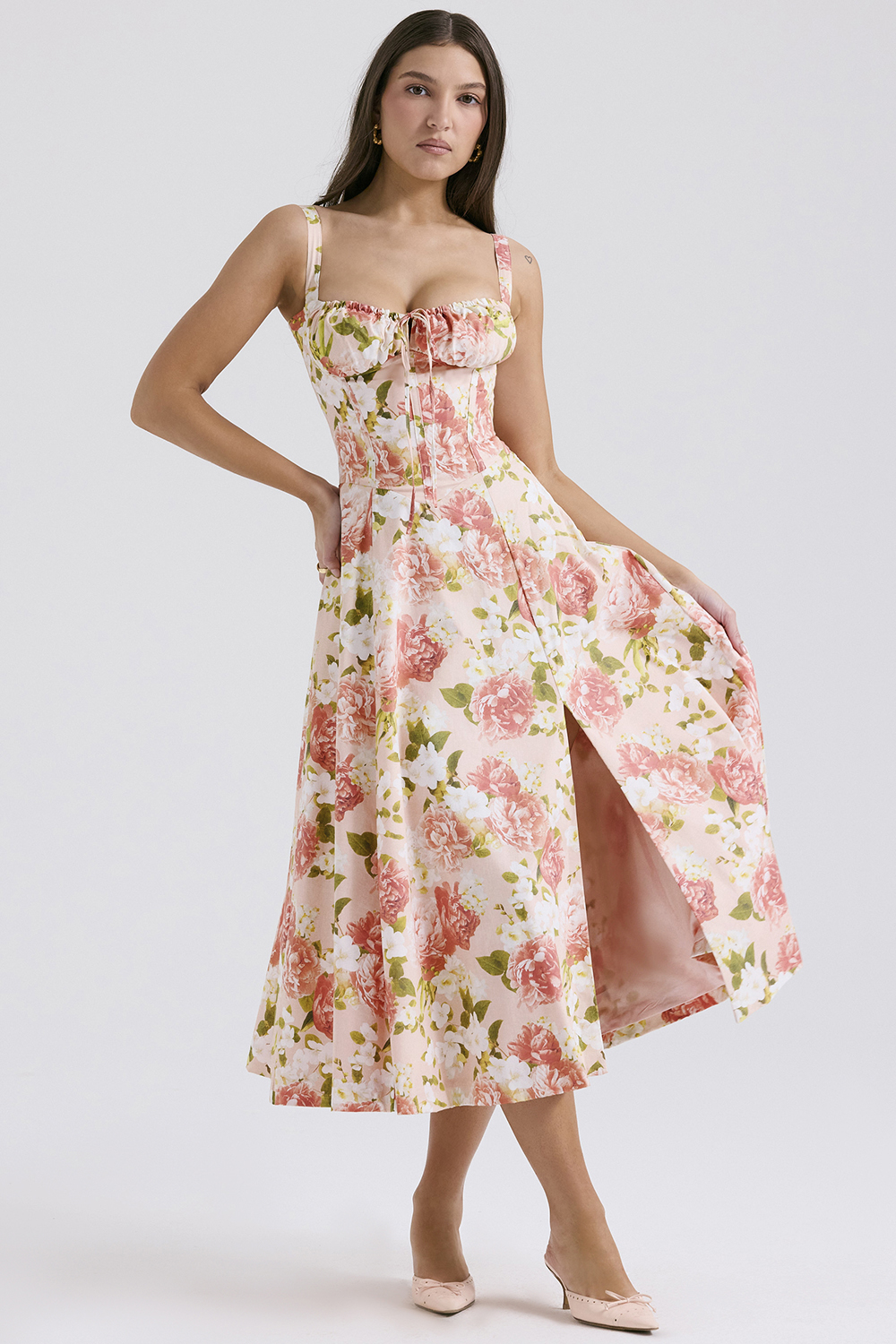 Carmen Pink Peony Print Cotton Bustier Sundress - luluinthesky