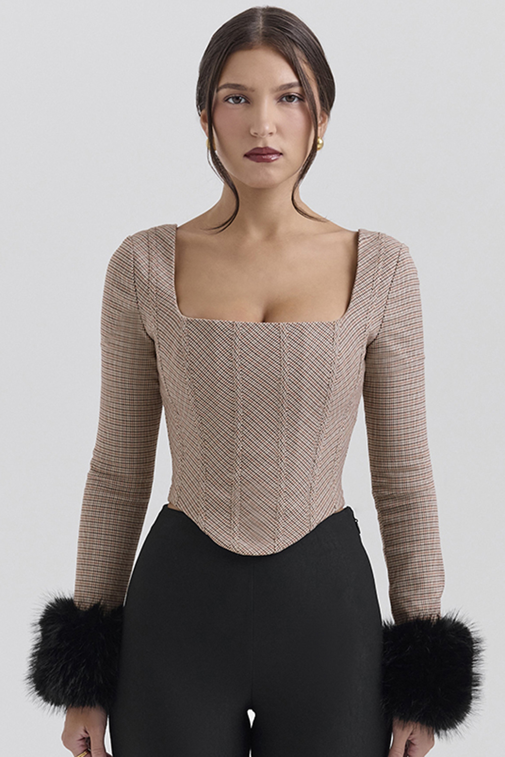 Antonia Brown Puppytooth Corset Top - SALE - luluinthesky