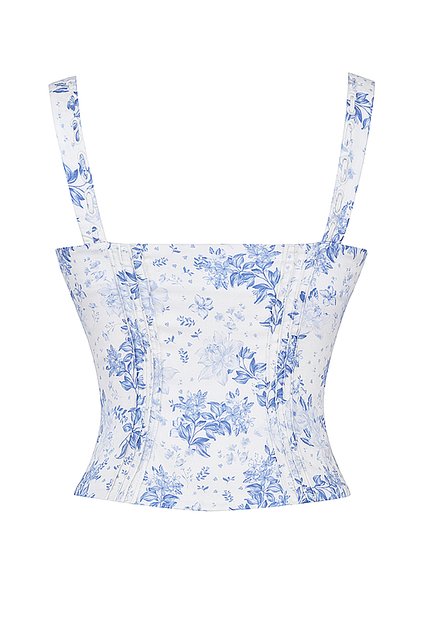 Chicca Blue Floral Print Top - luluinthesky