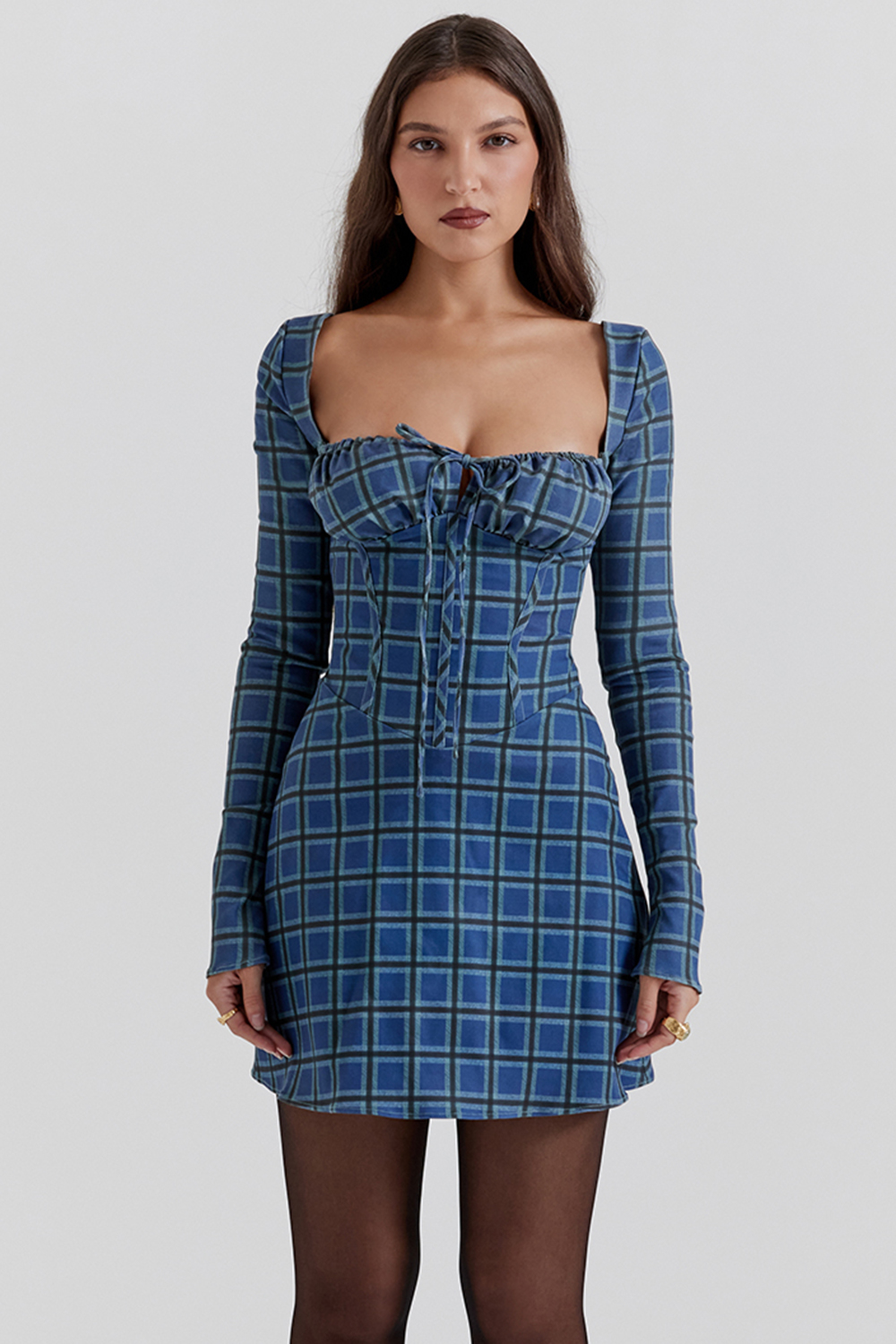 Malika Blue Tartan Corset Mini Dress - luluinthesky