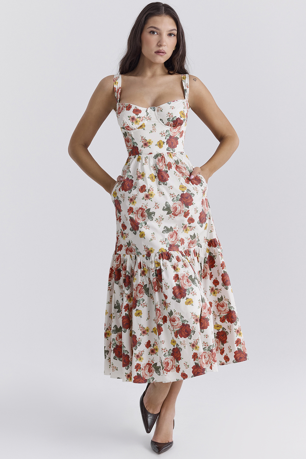 Elia Italian Rose Print Cotton Midi Sundress - luluinthesky