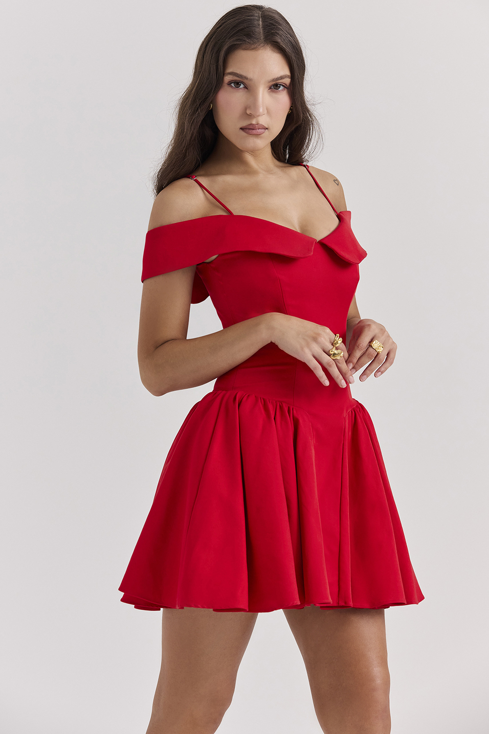 Elida Scarlet Off Shoulder Mini Dress - luluinthesky