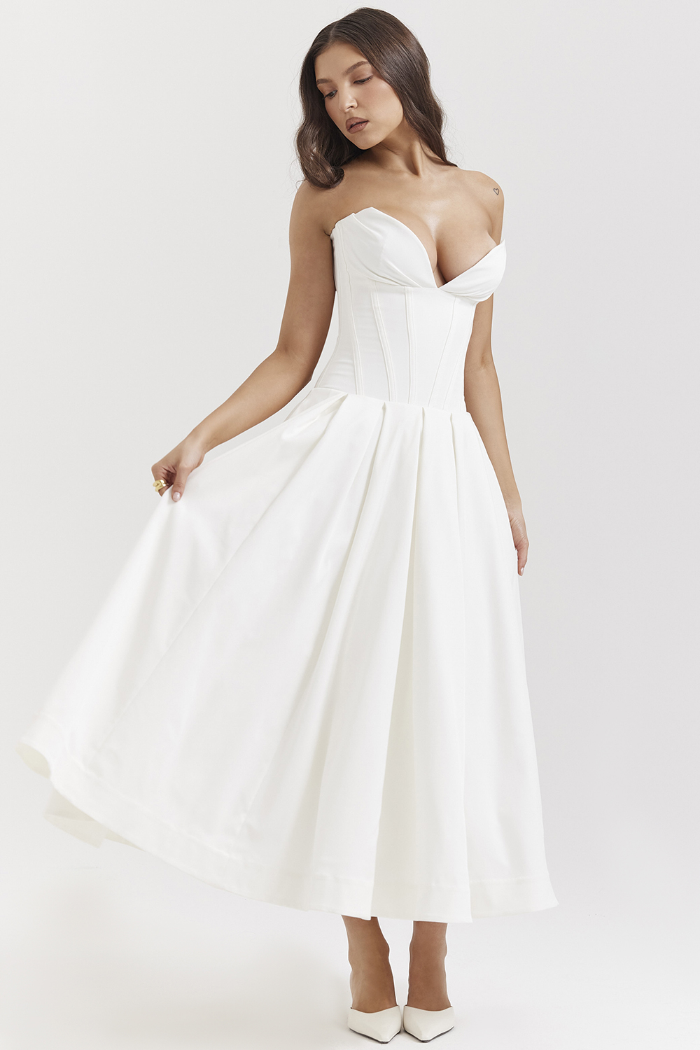 Lady White Strapless Midi Dress - luluinthesky