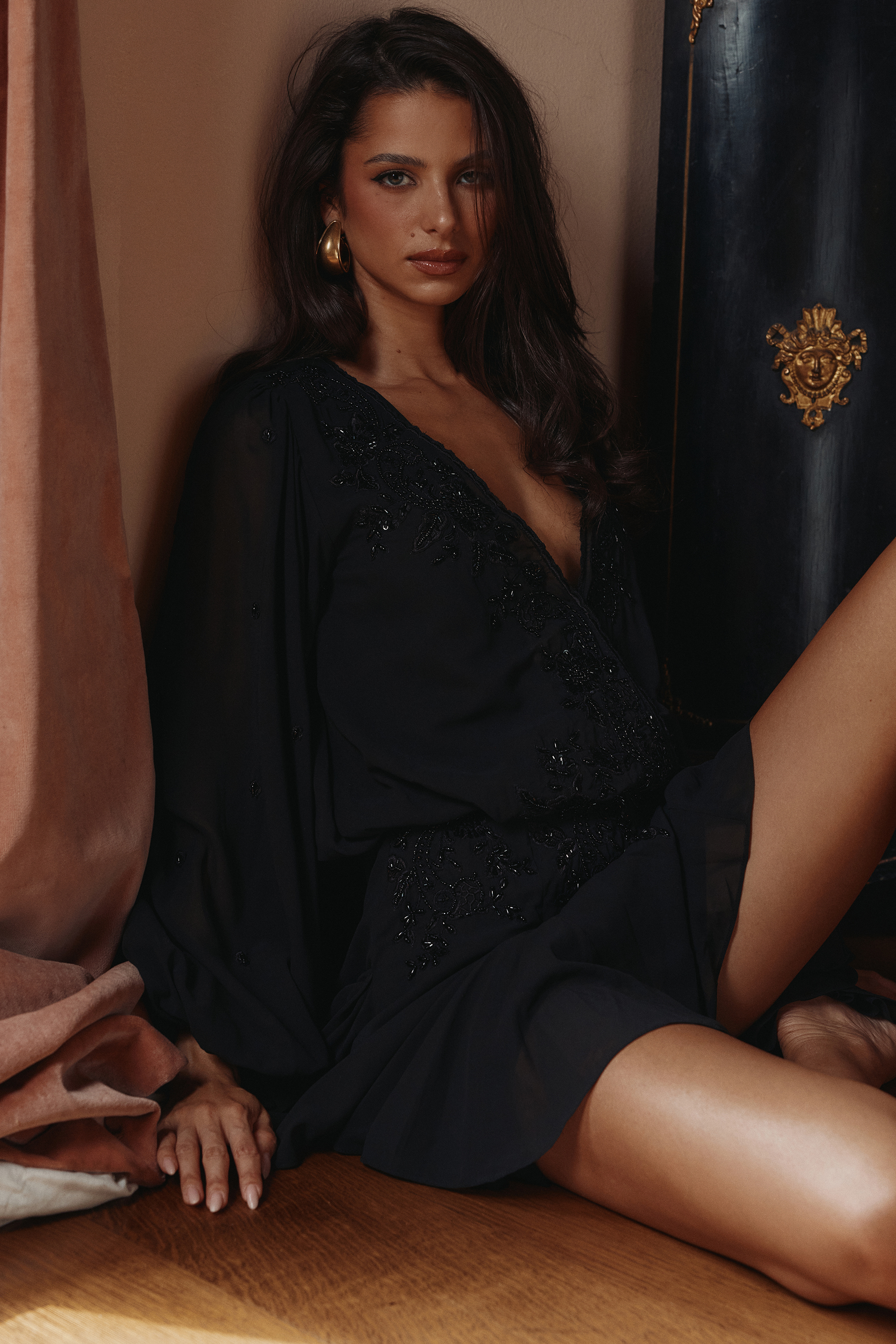 Gianna Black Hand Beaded Georgette Mini Dress - Limited Edition - luluinthesky