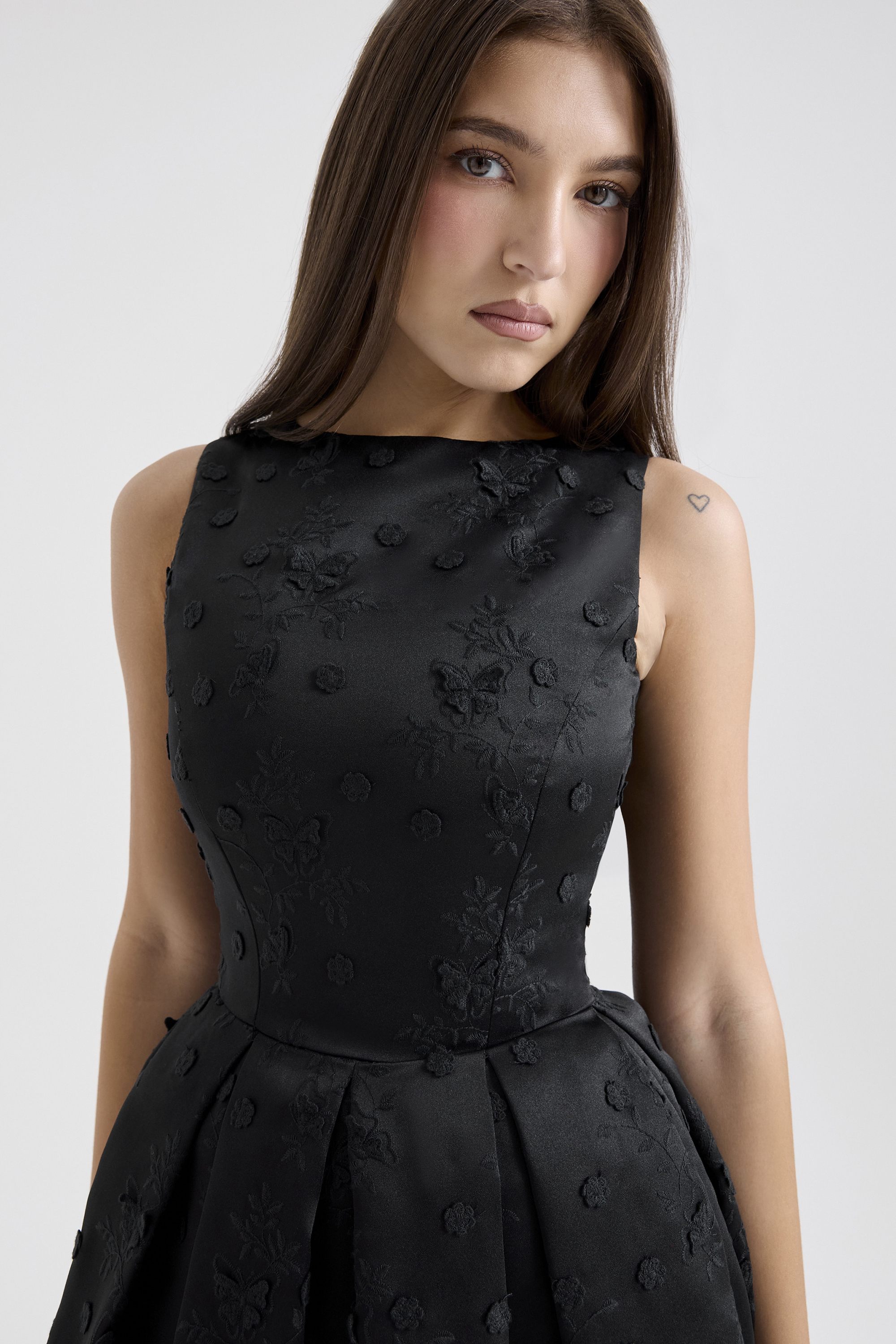 Melika Black Backless Embroidered Mini Puffball Dress - luluinthesky