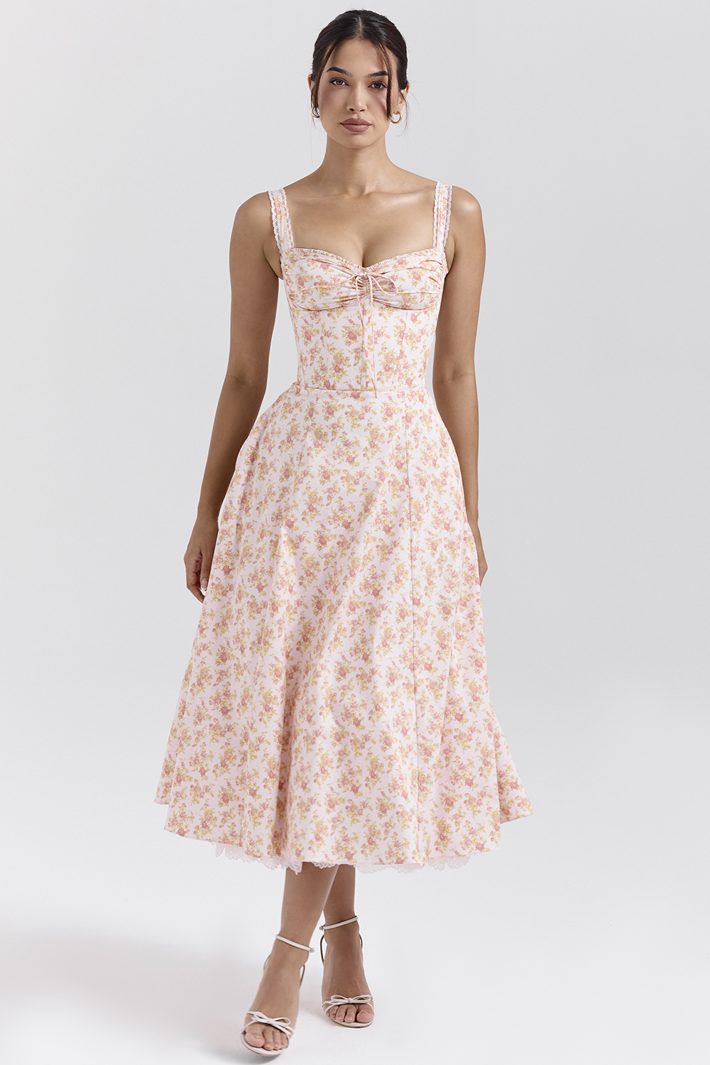 Rosalee Peach Poppy Print Cotton Bustier Sundress - luluinthesky