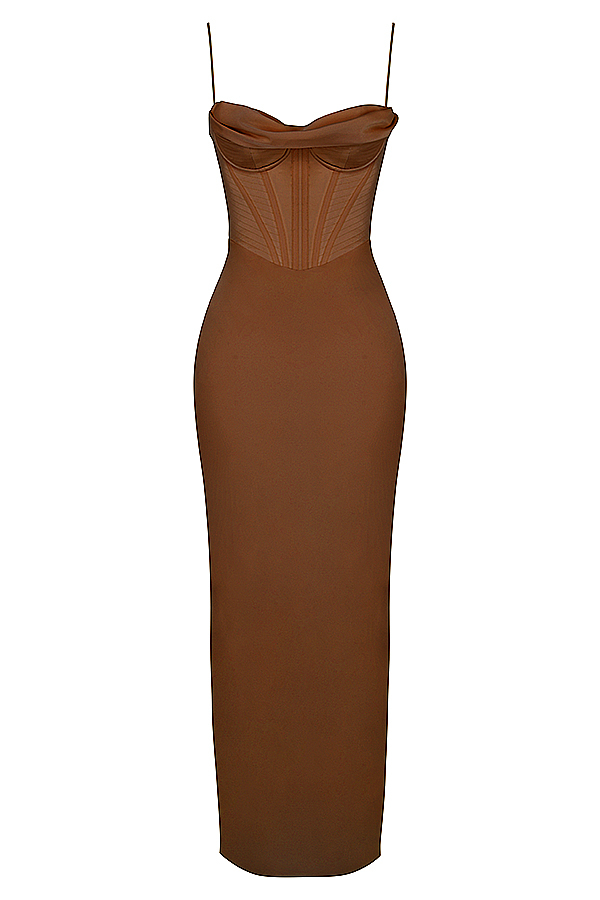 Charmaine Chocolate Corset Maxi Dress - luluinthesky