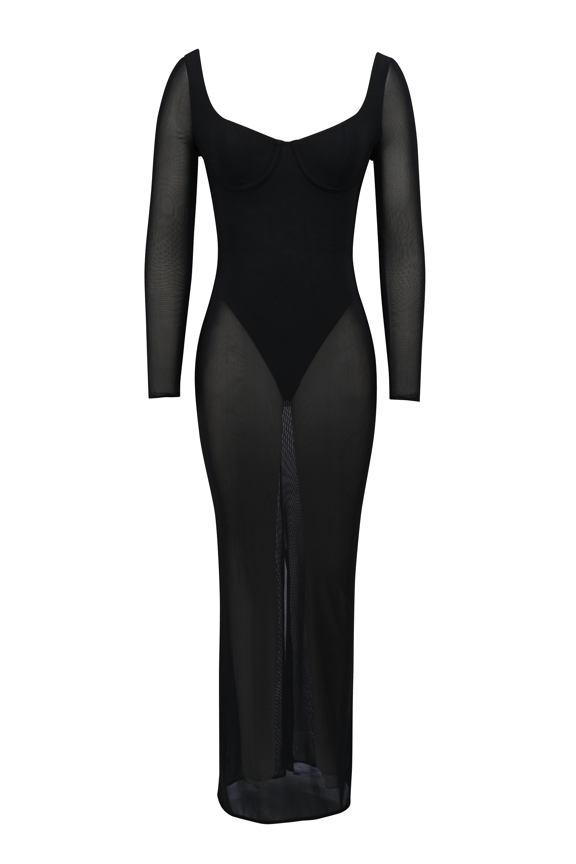 Everly Black Mesh Maxi Dress with Bodysuit - luluinthesky