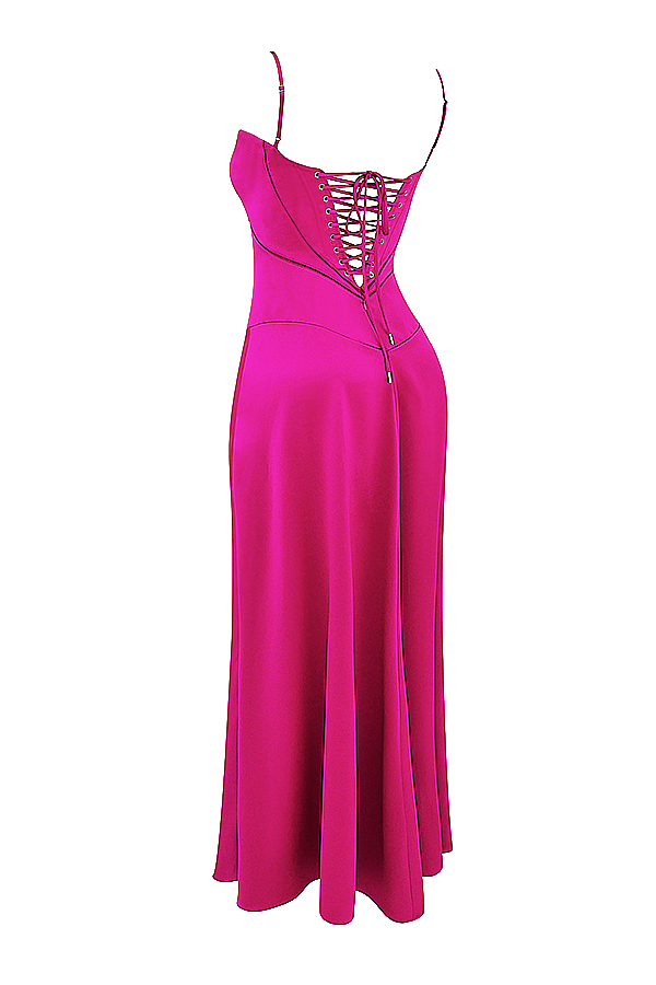 Anabella Fuchsia Lace Up Maxi Dress - luluinthesky