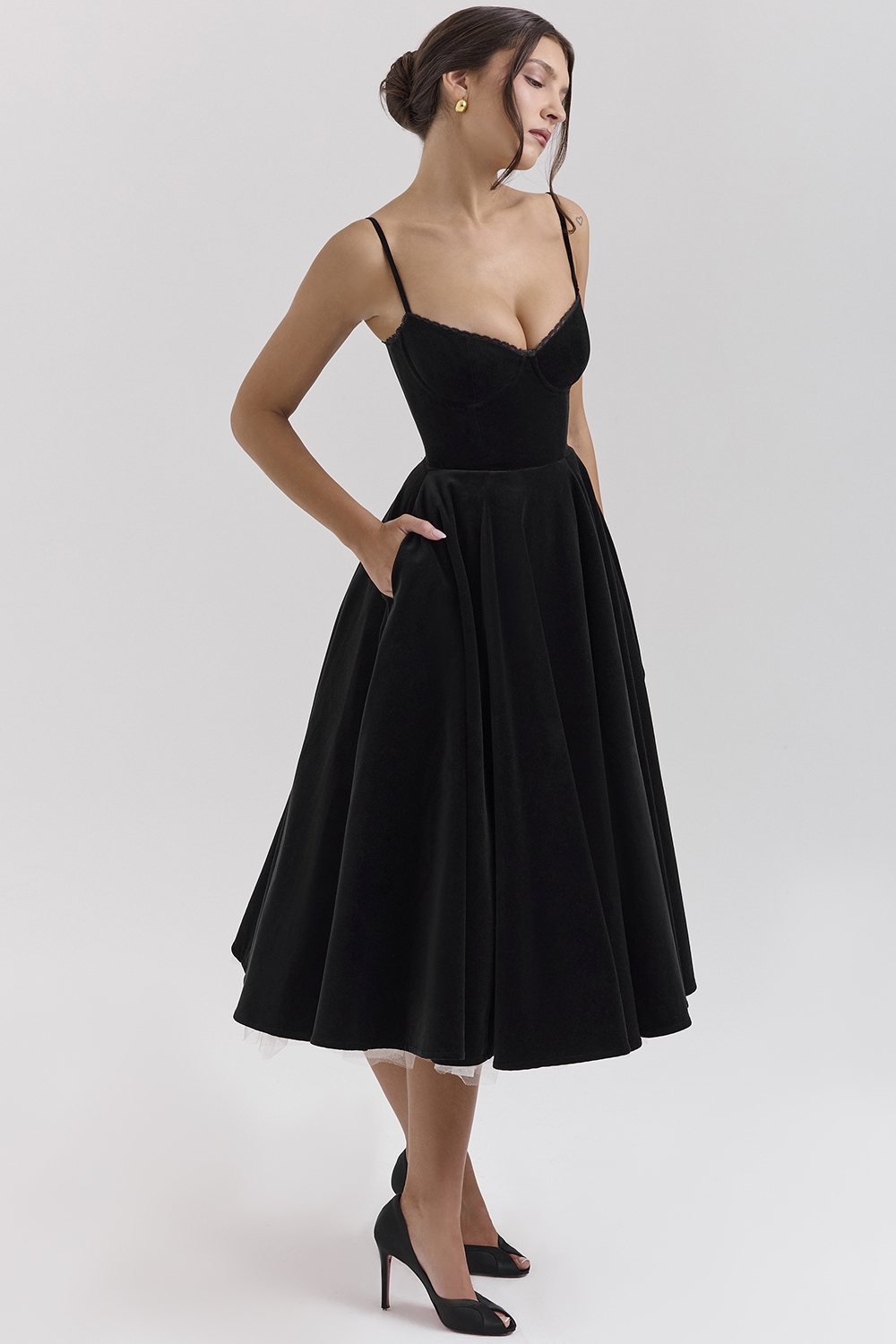 Mademoiselle Black Velvet Tulle Midi Dress + Bolero - luluinthesky