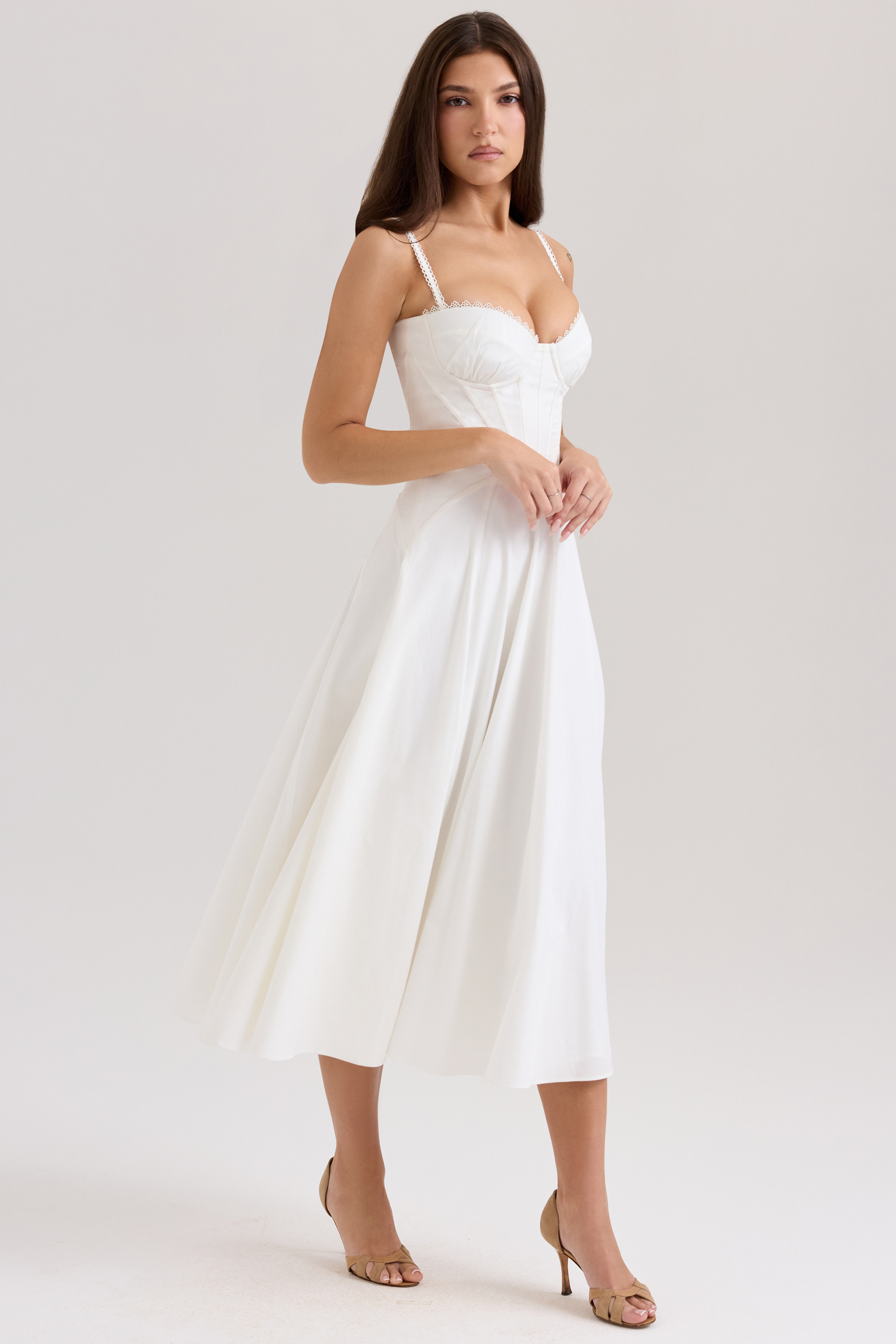 Steffani White Stretch Cotton Midi Sundress - luluinthesky