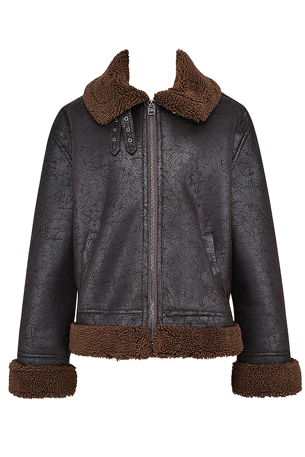 Madden Brown Vegan Shearling Aviator Jacket - luluinthesky