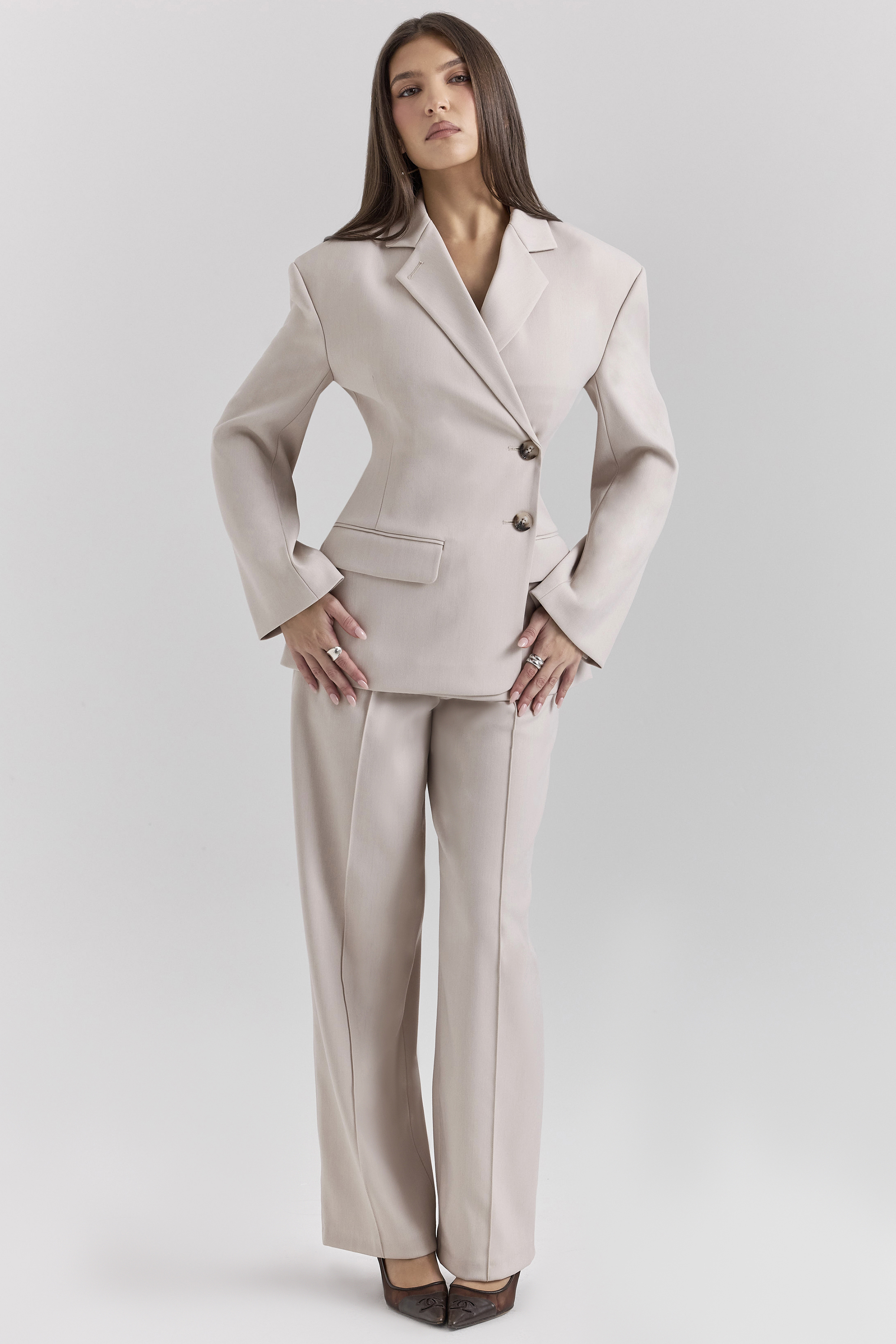 Hayden Beige High Waist Tailored Trousers - luluinthesky