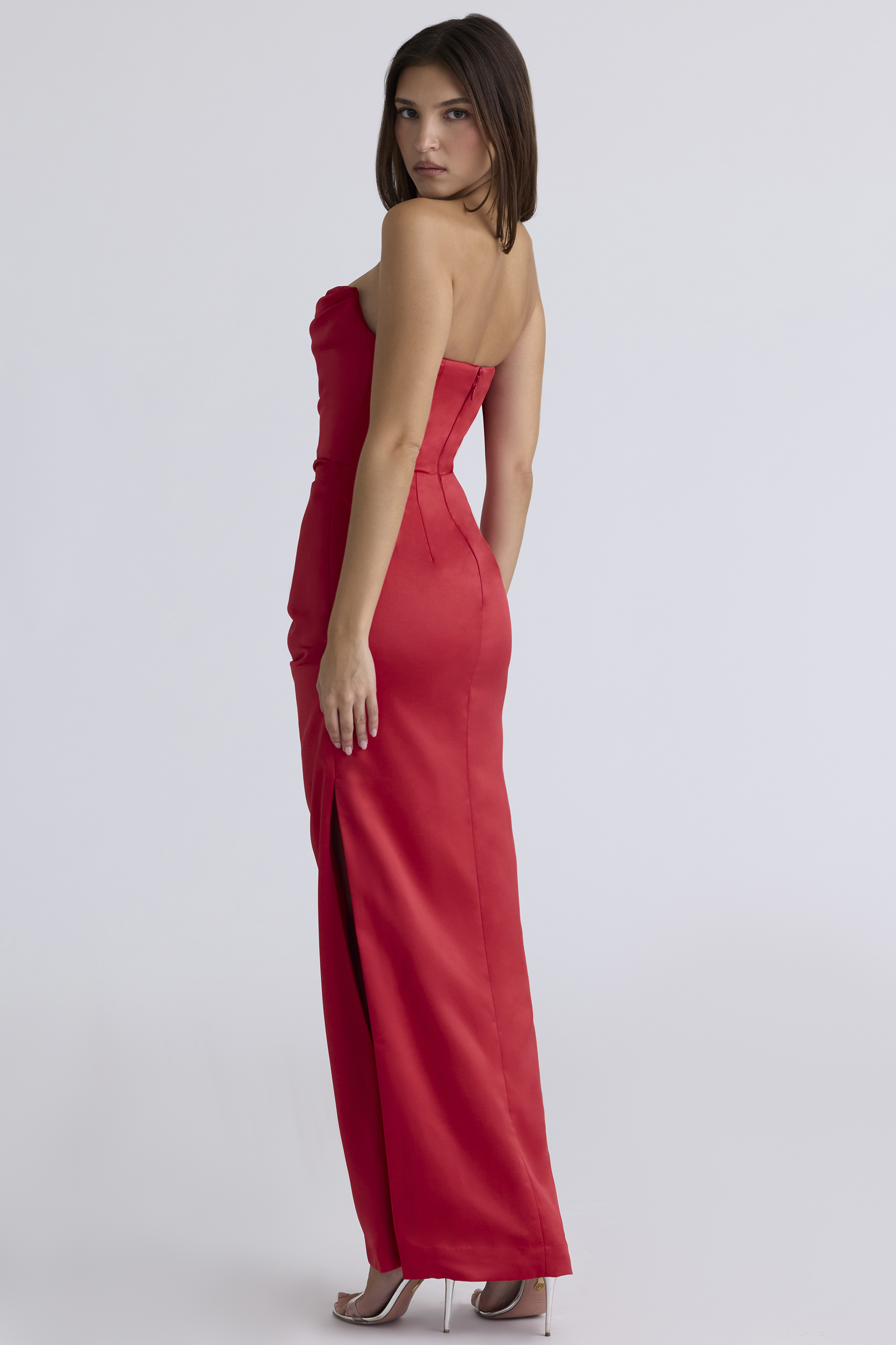Adrienne Scarlet Satin Strapless Gown - luluinthesky