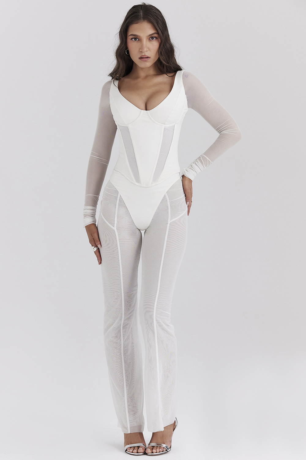 Araminta White Long Sleeve Mesh Corset - luluinthesky