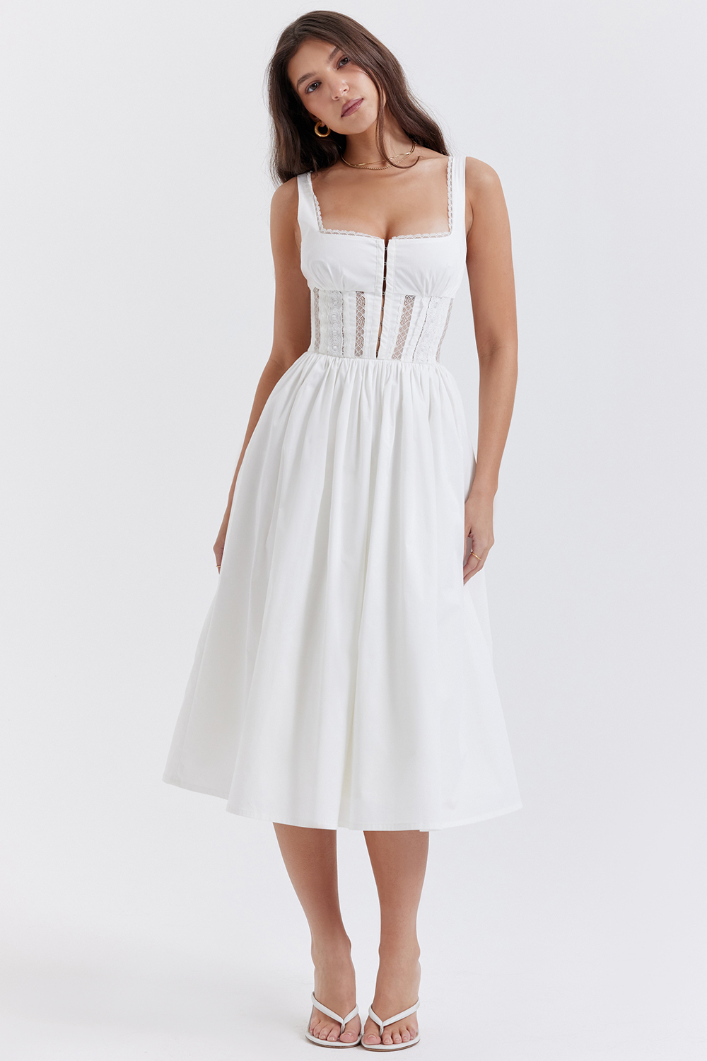 Perle White Lace Trim Midi Dress - luluinthesky