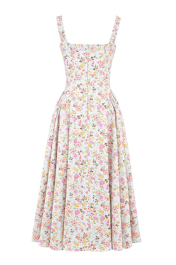 Dorothy Pale Blue Meadow Print Cotton Midi Sundress - luluinthesky
