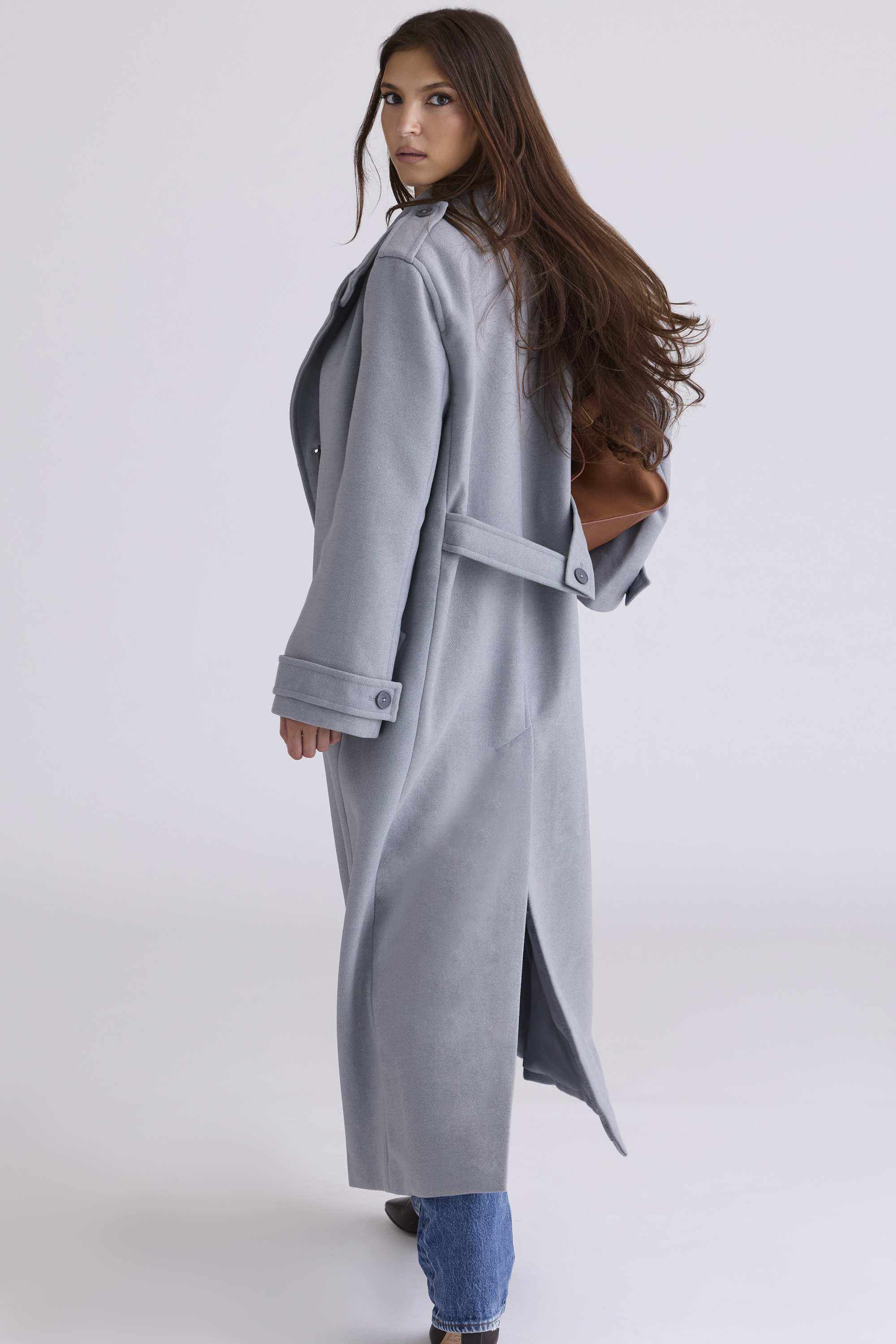 Sander Grey Double Breasted Funnel Neck Coat - luluinthesky