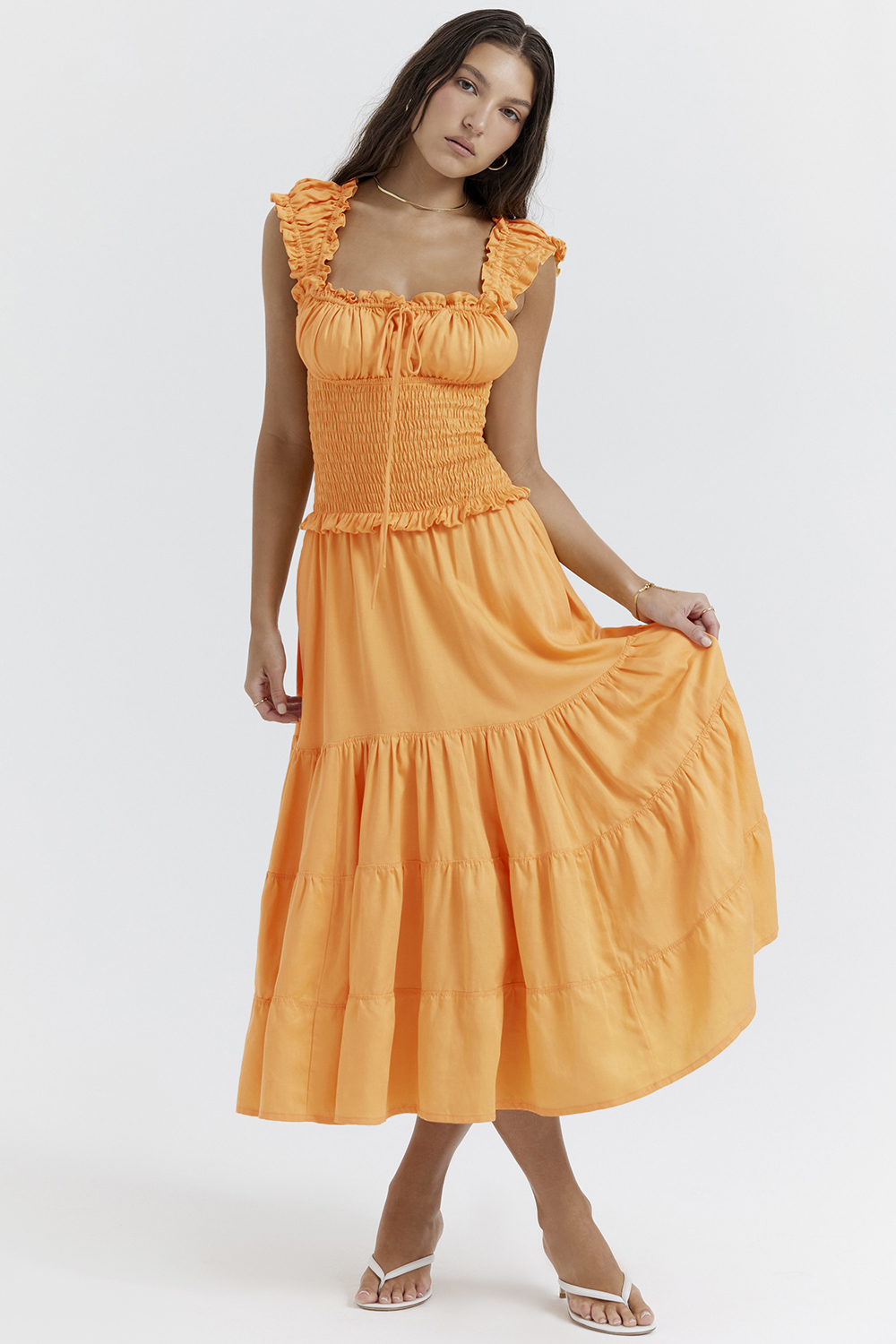 Phedra Tangerine Shirred Sundress - luluinthesky