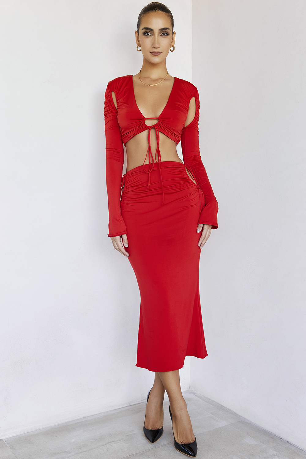 RegentMistress Rocks  Red Jersey Midi Skirt - SALE - luluinthesky