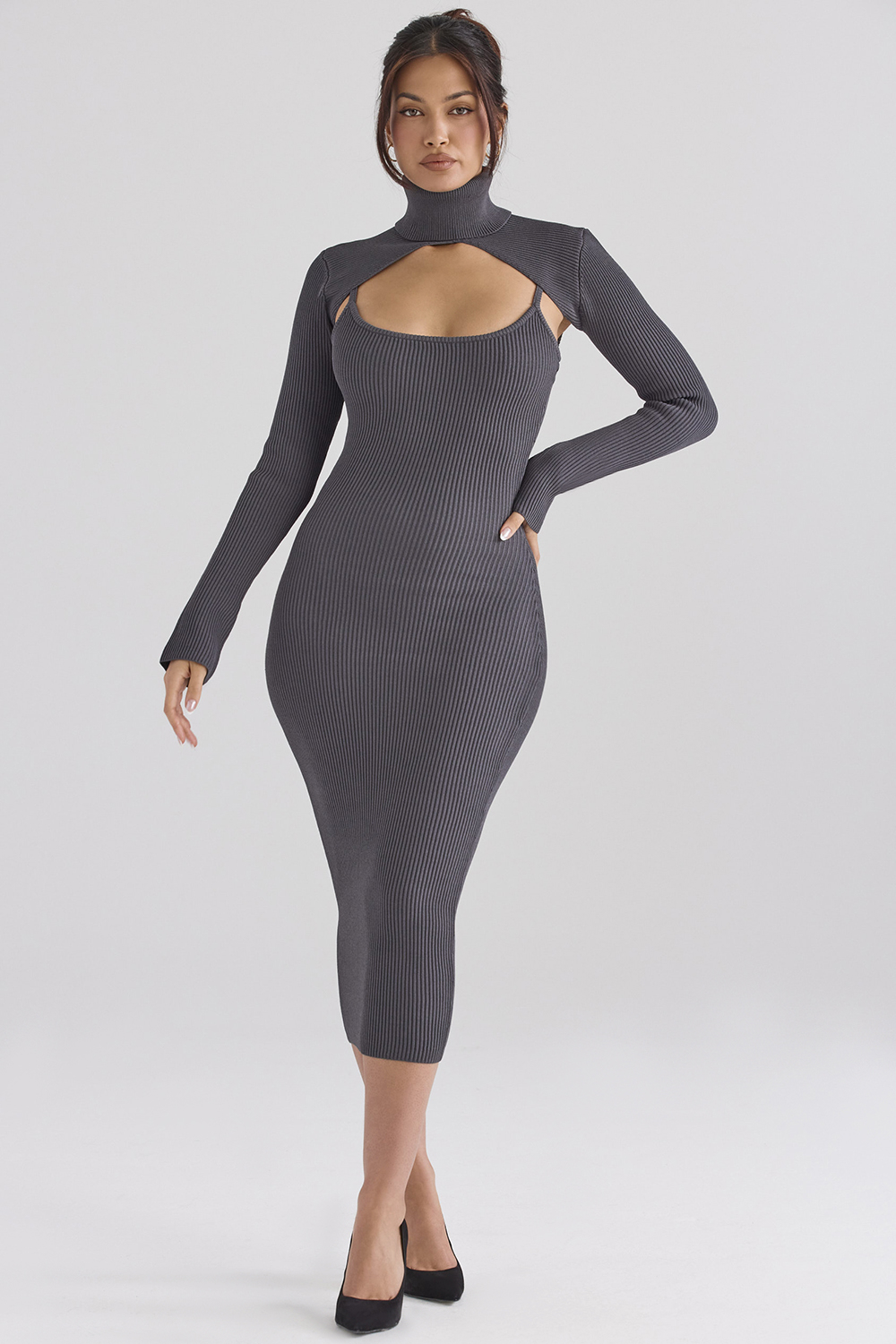 Meliora Charcoal Knit Midi Dress - SALE - luluinthesky