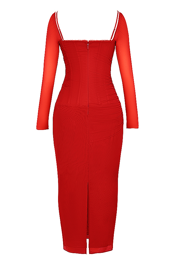 Katarina Scarlet Long Sleeve Maxi Dress - luluinthesky