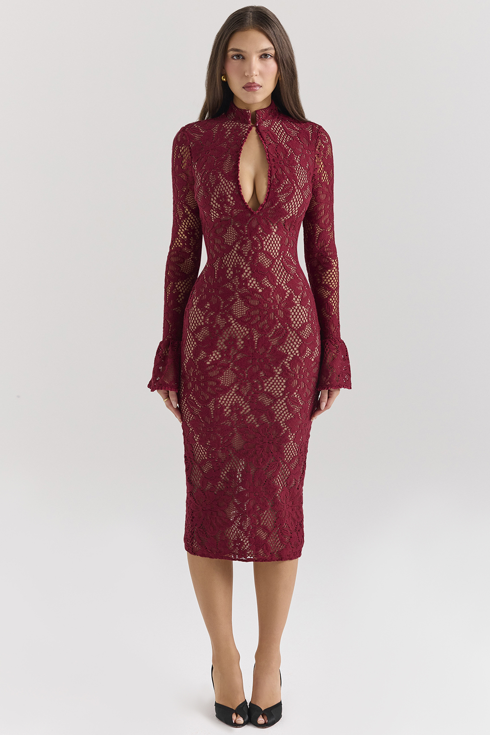 Pierette Berry Lace Midi Dress - luluinthesky