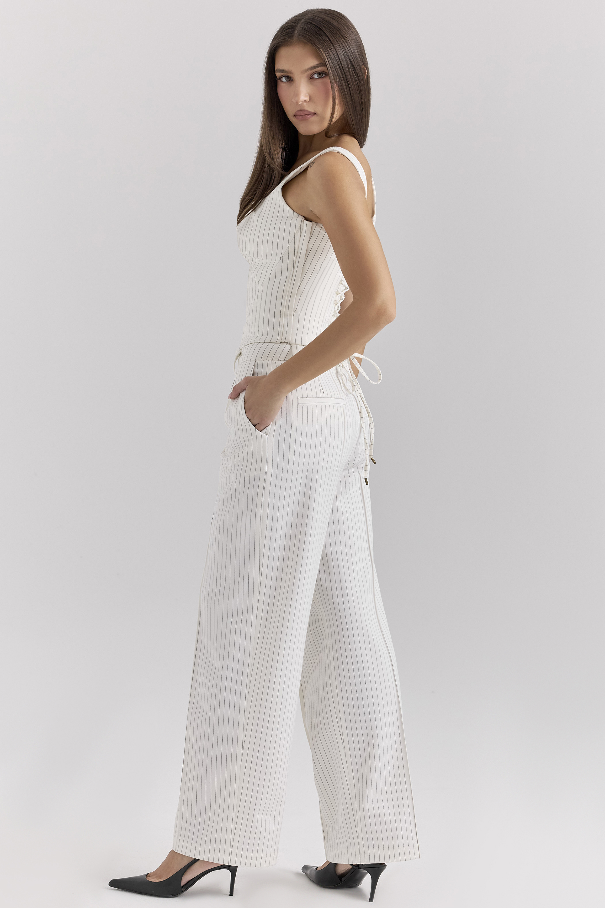 Hayden White Pinstripe High Waist Tailored Trousers - luluinthesky
