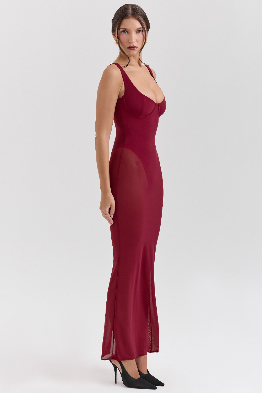 Robina Wine Stretch Mesh Maxi Dress - luluinthesky