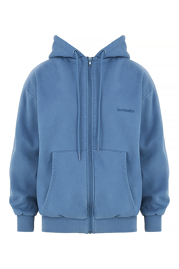 Storm Azure Cotton Fleece-Back Zip Through Hoodie - luluinthesky
