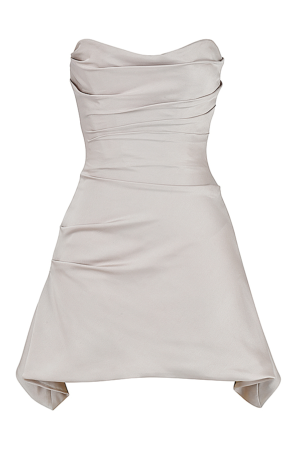Jasmine Oyster Draped Strapless Corset Dress - luluinthesky