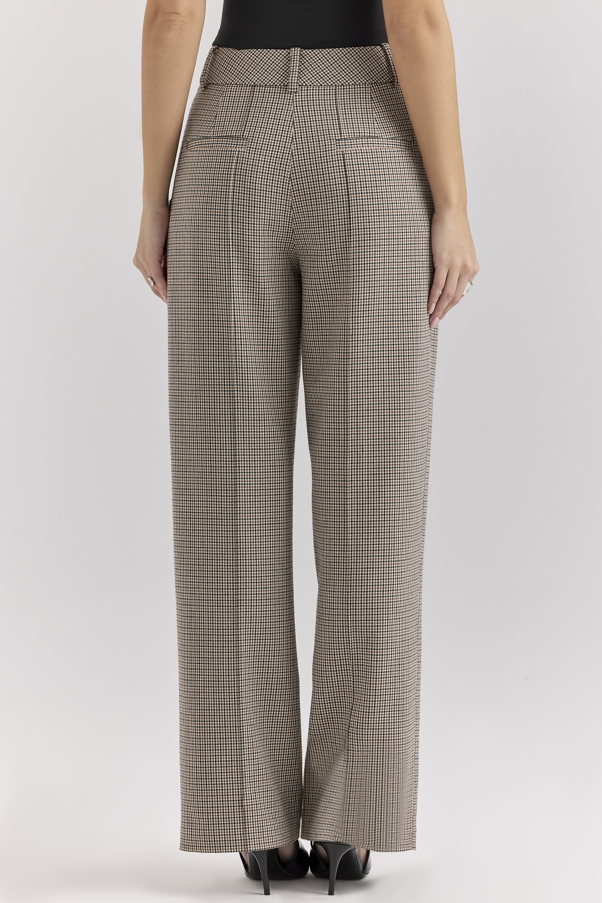 Hayden Brown Puppytooth Wide Leg High Waist Tailored Trousers - luluinthesky