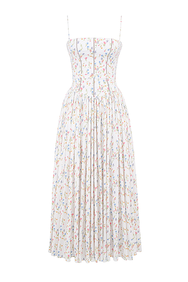 Ysabella White Posy Print Cotton Maxi Sundress - luluinthesky