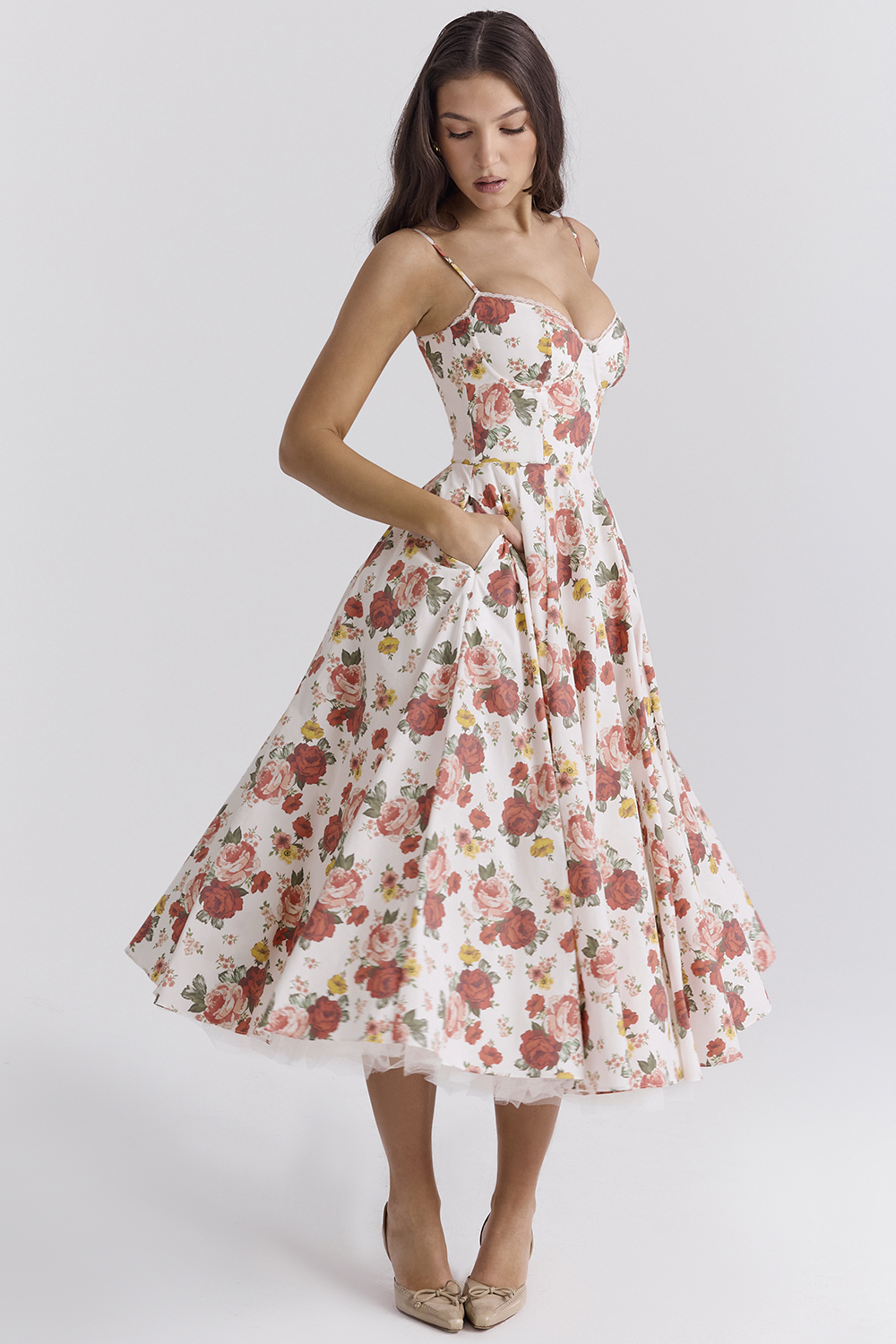 Mademoiselle Italian Rose Print Tulle Midi Dress - luluinthesky