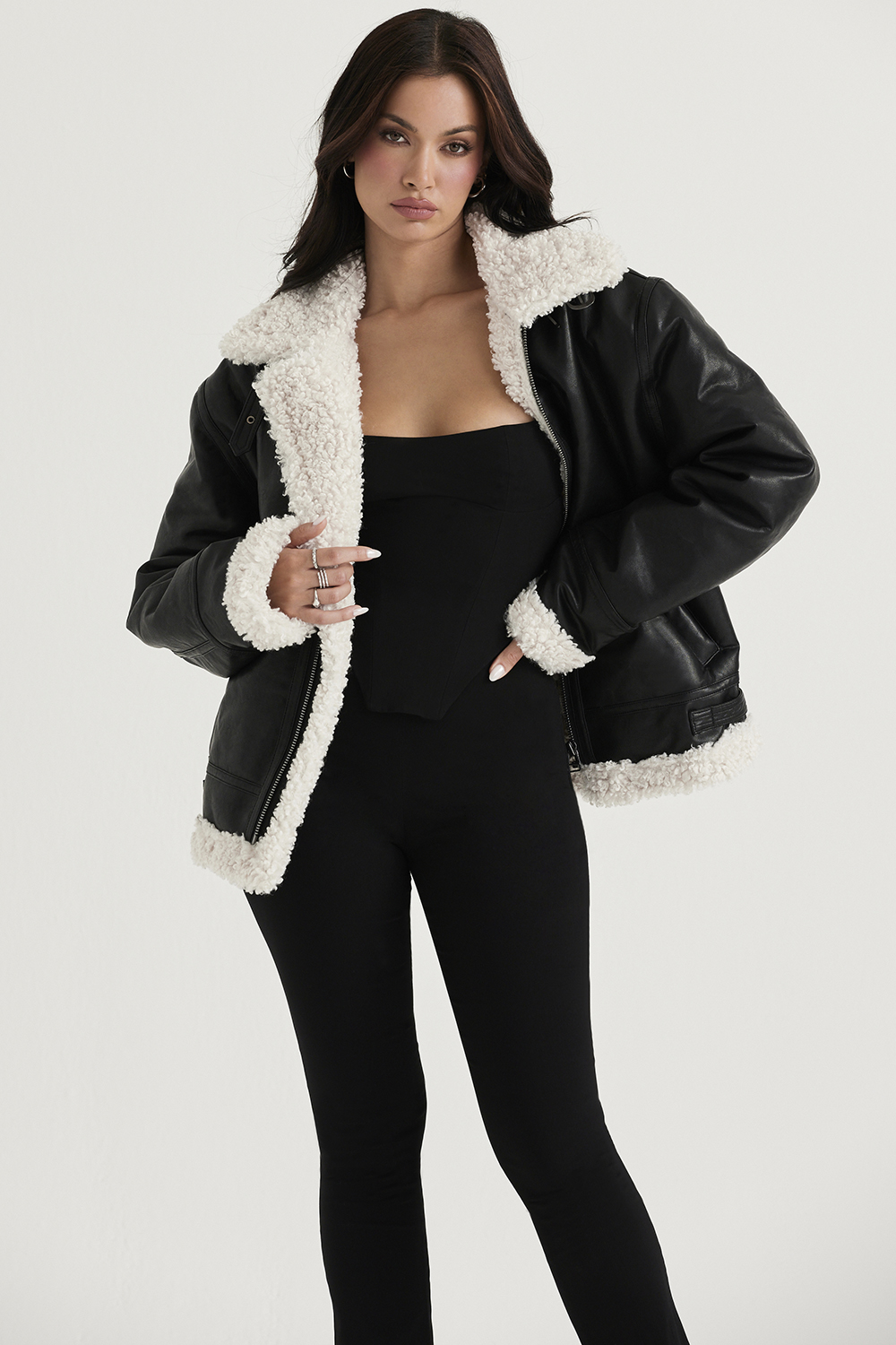 Madden Black Vegan Shearling Aviator Jacket - luluinthesky