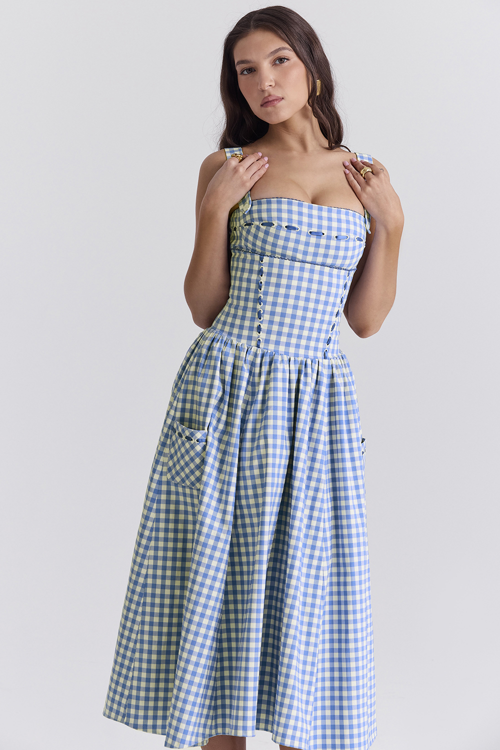 Vivien Regatta Blue Gingham Midi Sundress - luluinthesky